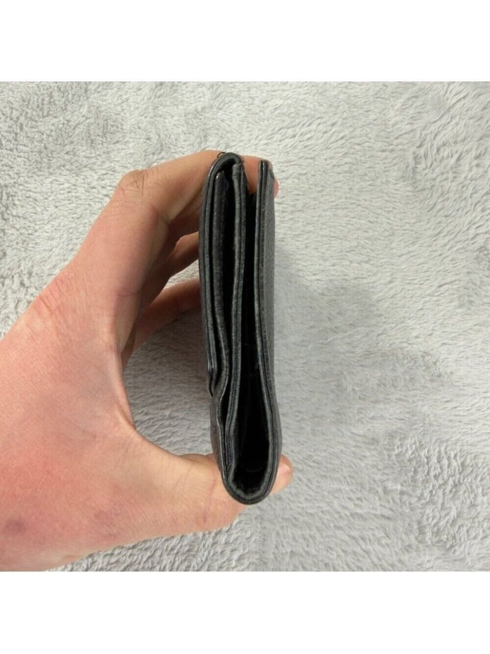 Chanel CC Logo Grained Calfskin Leather Bifold Black Wallet Embroidered - Picture 9 of 14